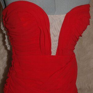 Long Red Marylin Vibe Strapless Ruched DRESS Size 7 BY DEB USED FOR PHOTO SHOOT